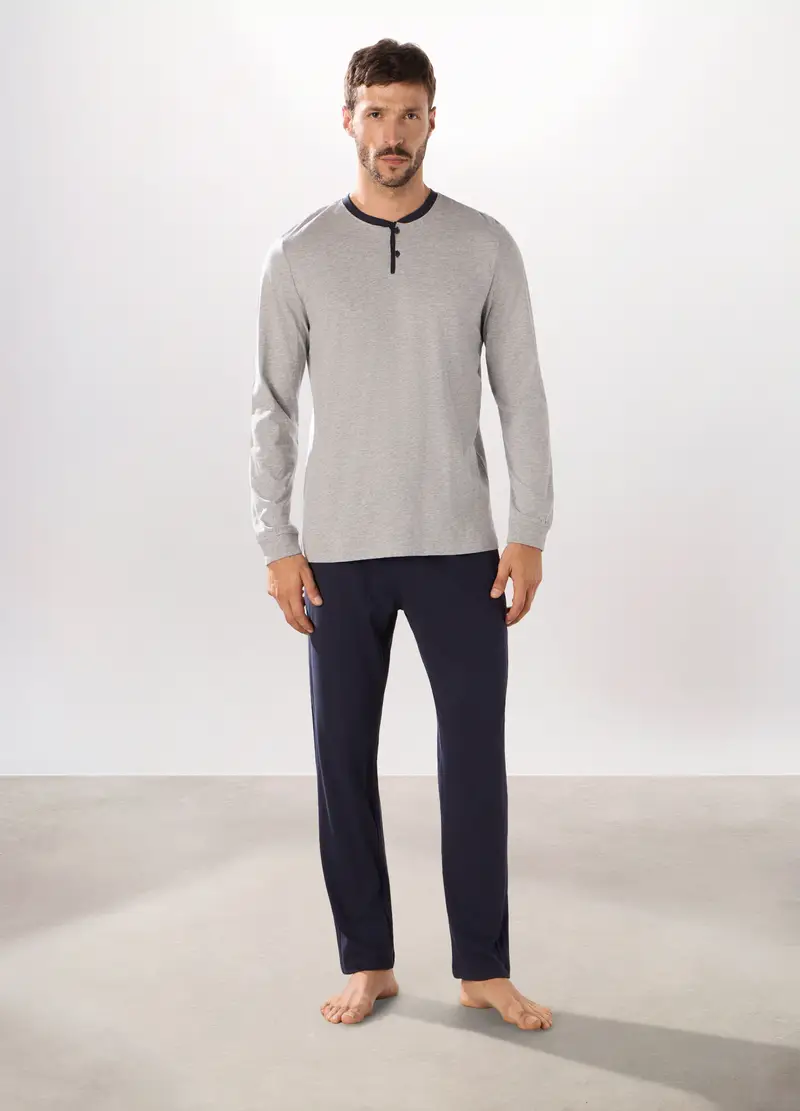 UPIM HB, Pigiama Lungo A Serafino In Jersey Di Cotone Uomo, Blu/Grigio, Taglia: S