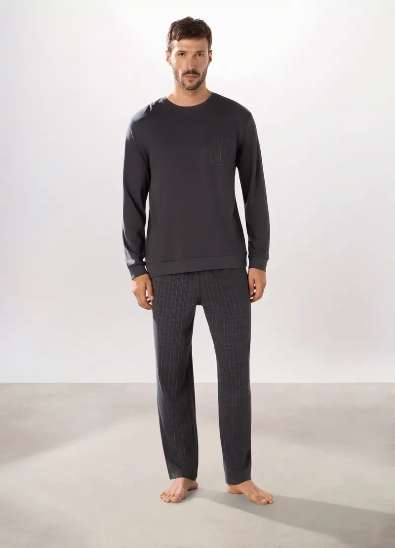 UPIM HB Pigiama Lungo In Interlock A Quadri Uomo, Grigio antracite
