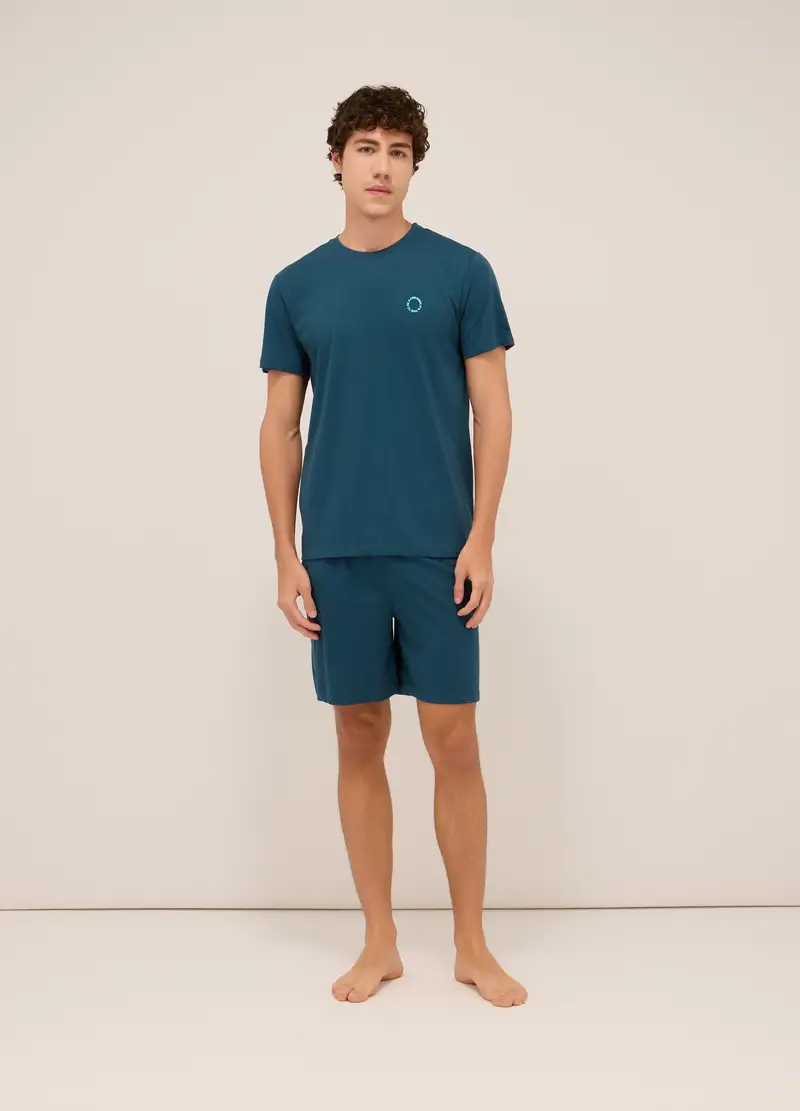 UPIM HB Pigiama Tinta Unita Girocollo In Jersey Di Cotone Uomo, Blu petrolio