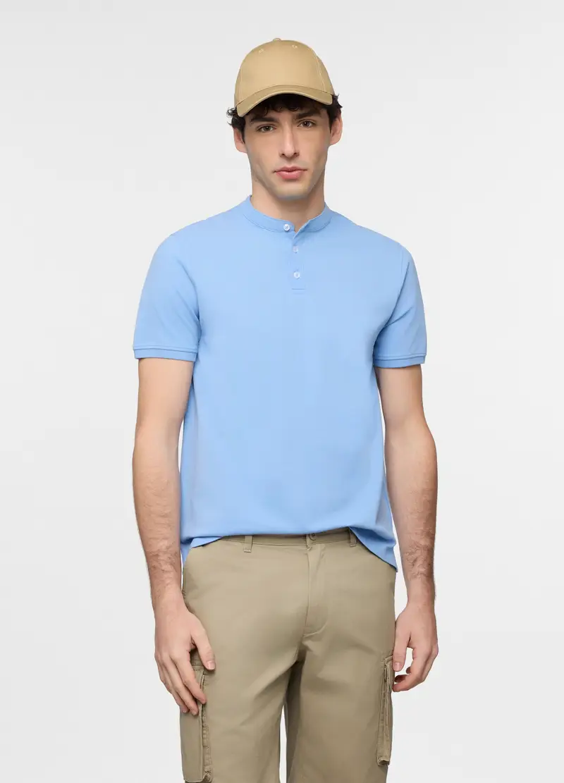 UPIM HB Polo A Maniche Corte Con Collo Coreano Uomo, Azzurro