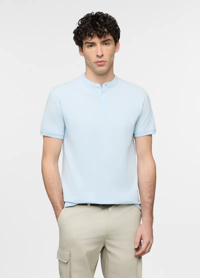 UPIM HB Polo A Maniche Corte Con Collo Coreano Uomo, Azzurro chiaro