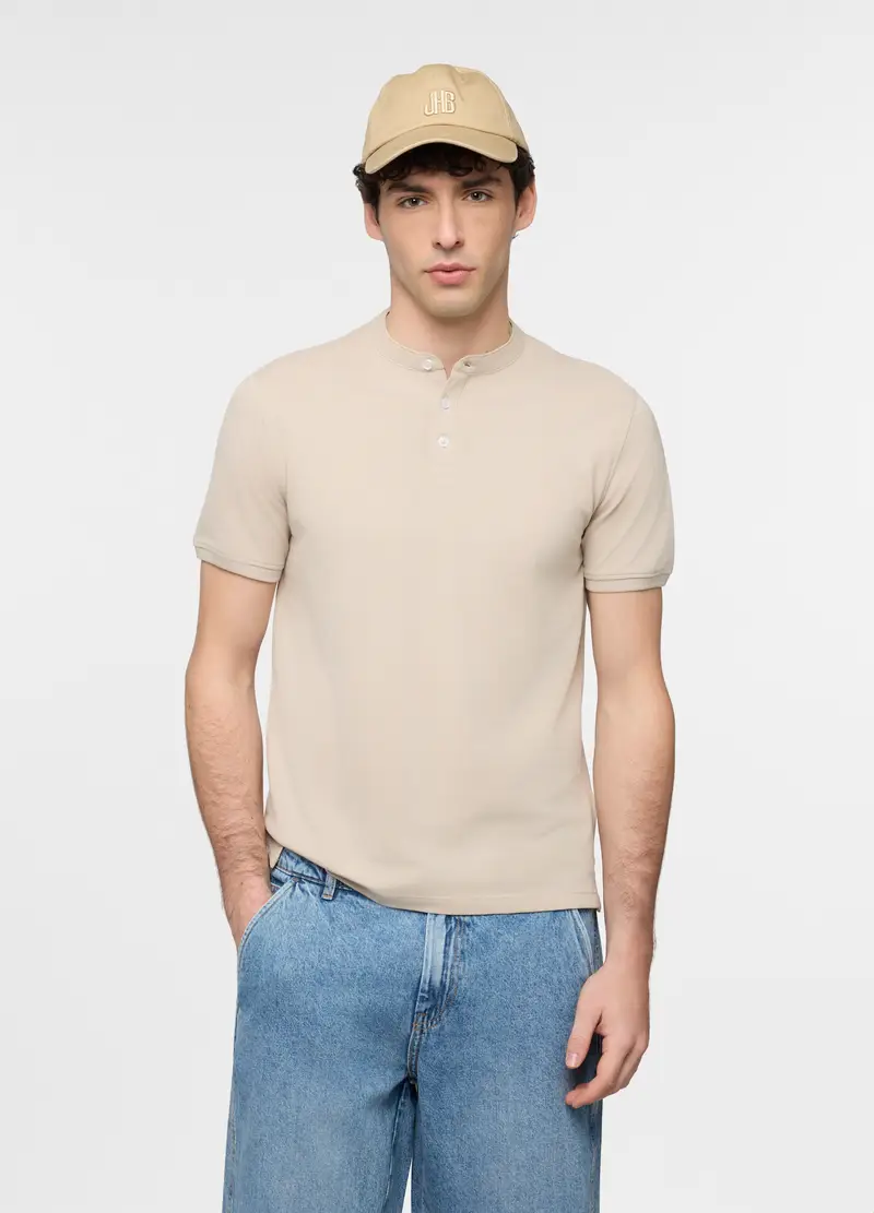 UPIM HB Polo A Maniche Corte Con Collo Coreano Uomo, Beige