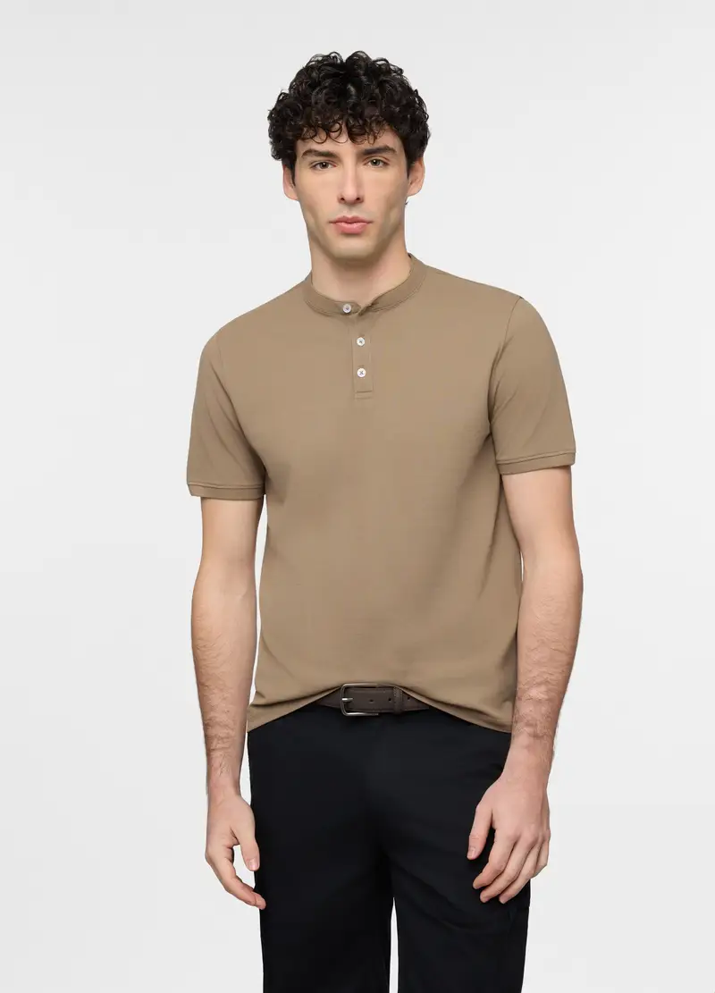 UPIM HB Polo A Maniche Corte Con Collo Coreano Uomo, Marrone chiaro