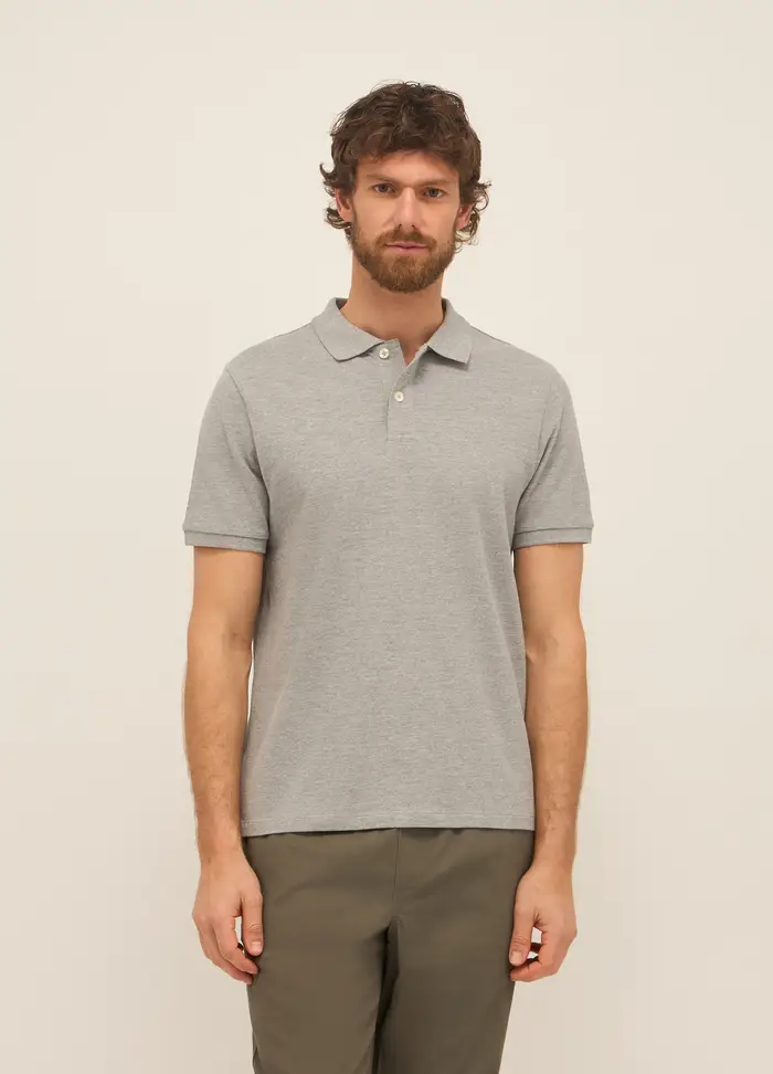 Polo A Maniche Corte In Piquet Di Cotone Uomo, Grigio melange