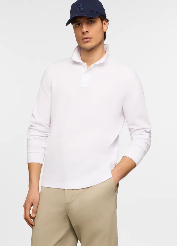 UPIM HB Polo A Maniche Lunghe In Piquet Di Cotone Uomo, Bianco ottico