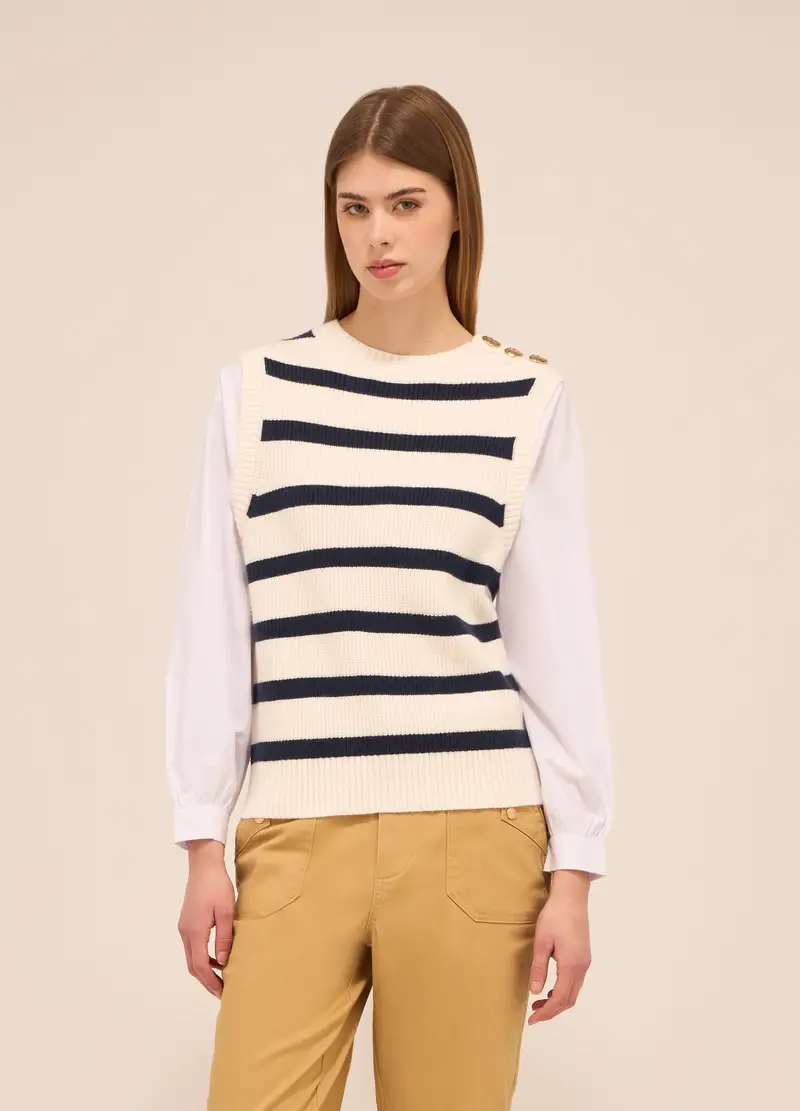 UPIM HB Tricot Smanicato In Misto Viscosa Donna, Bianco/Blu