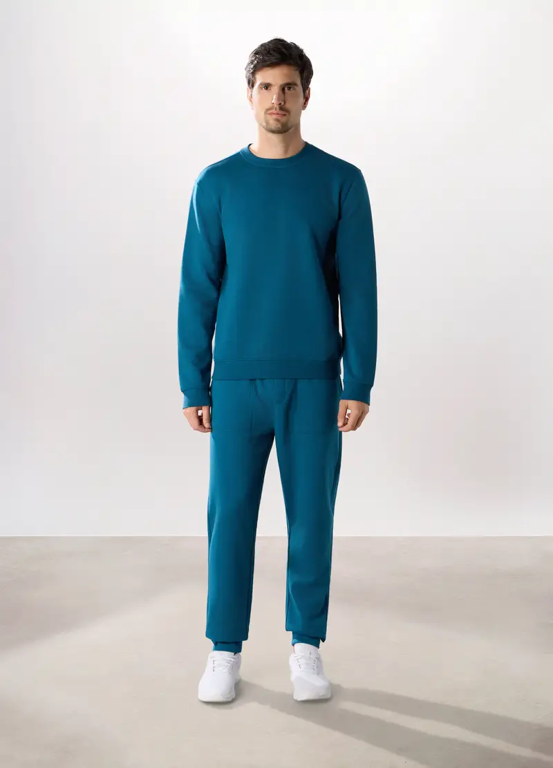 Jogger In Felpa Misto Cotone Uomo, Unisex, Azzurro turchese