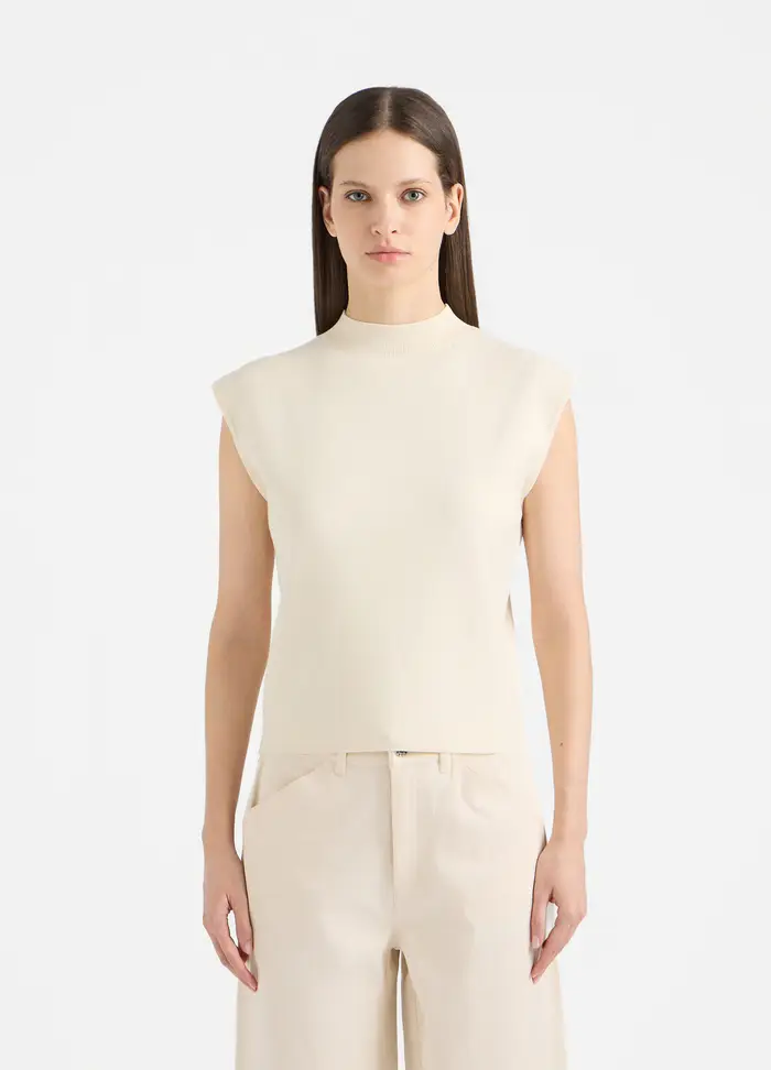 Lupetto Smanicato Rasato Donna, Unisex, Bianco panna