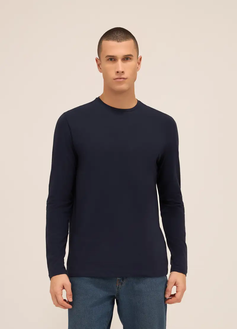 Upim Maglia Girocollo A Maniche Lunghe In Cotone Stretch Uomo, Unisex, Blu scuro