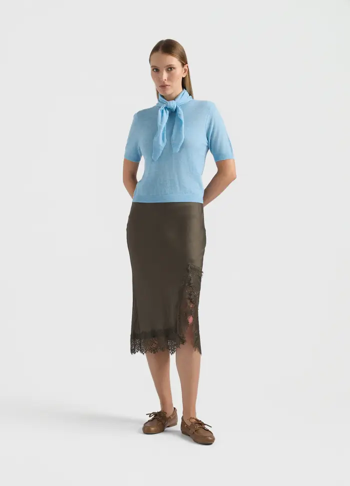 Maglia Girocollo Rasata Misto Lana Donna, Unisex, Azzurro chiaro
