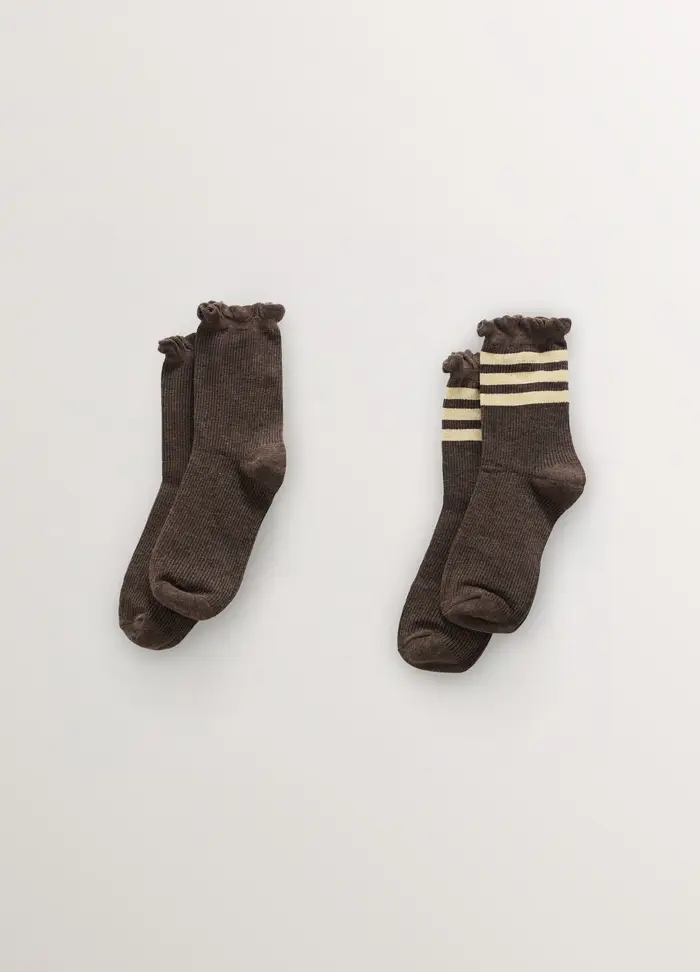 Pack 2 Calze In Costina Misto Cotone Stretch, Donna, Marrone scuro