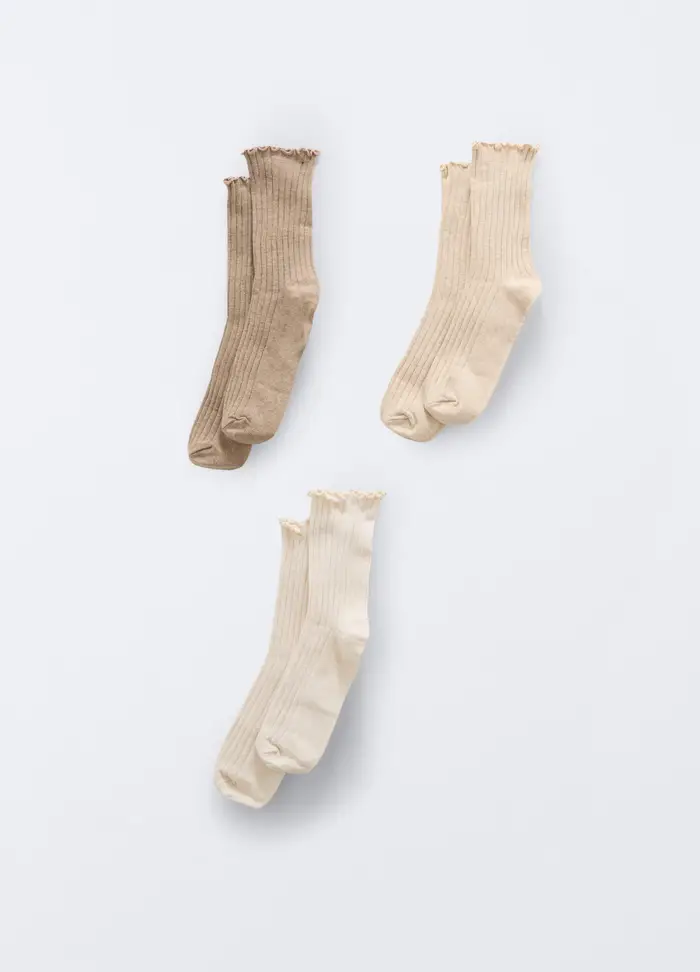Pack 3 Calze In Costina Misto Cotone Stretch, Donna, Beige chiaro