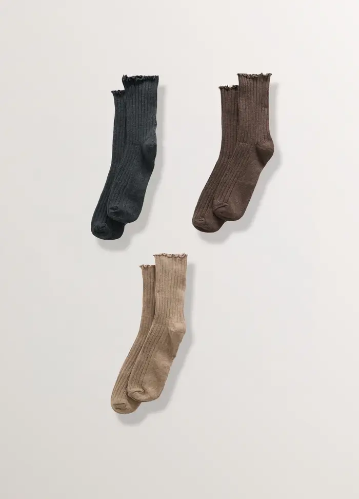 Pack 3 Calze In Costina Misto Cotone Stretch, Donna, Marrone scuro