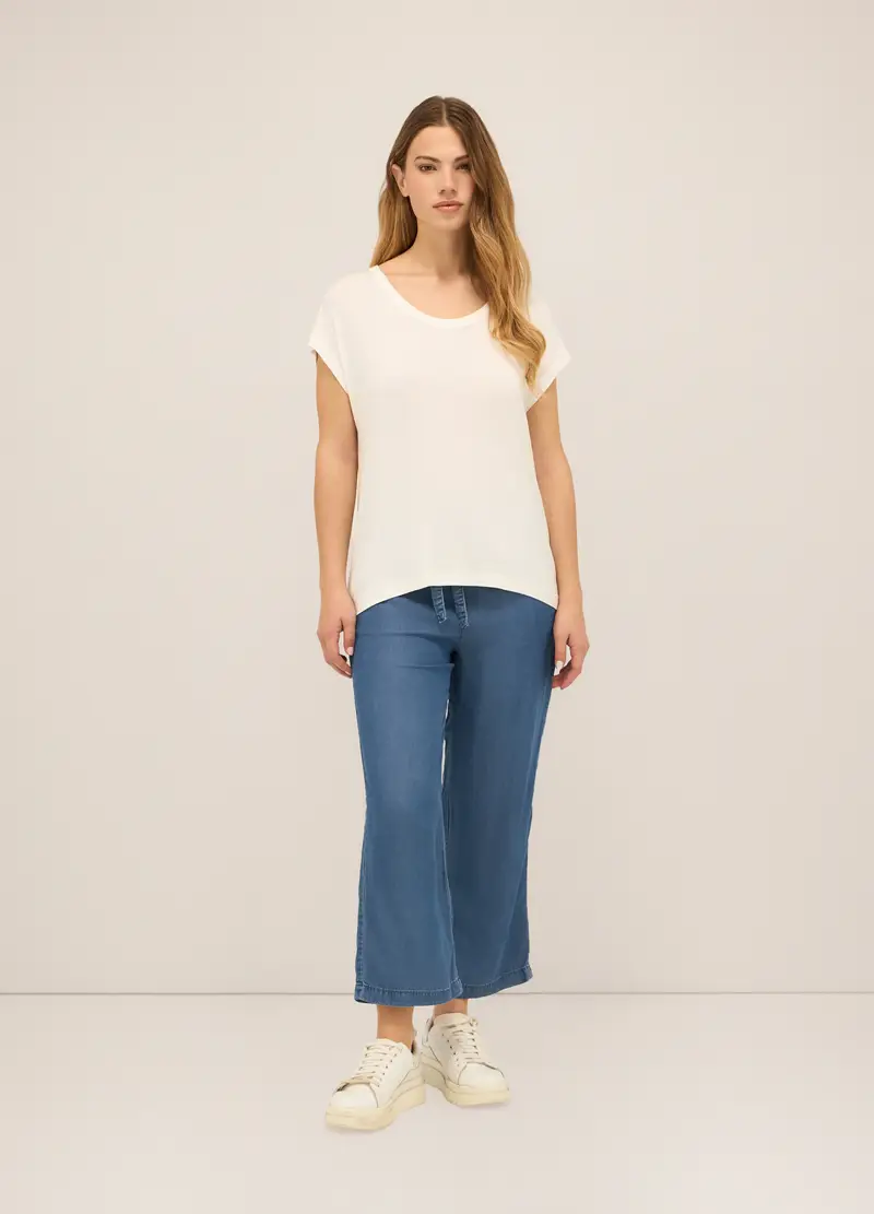 Upim Pantaloni Capri Flare Fit In Pura Lyocell Donna, Blu denim