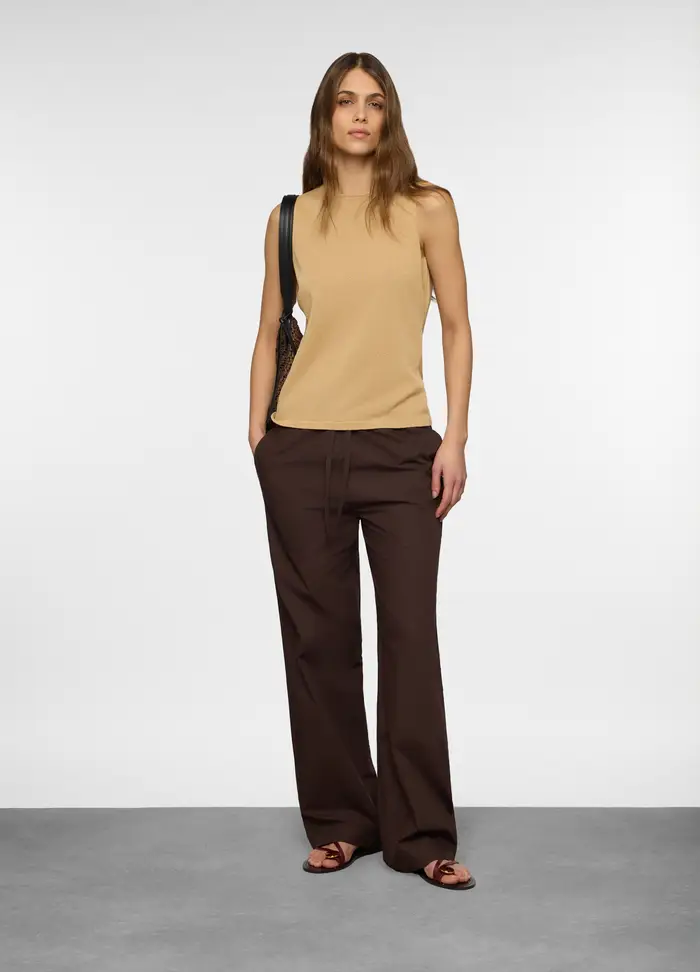 Pantaloni Confort Fit In Popeline Donna, Marrone cioccolato