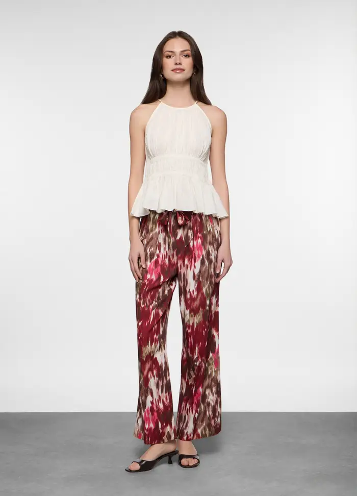 Upim Pantaloni Fit Straight Misto Lino Donna, Bianco/Rosso