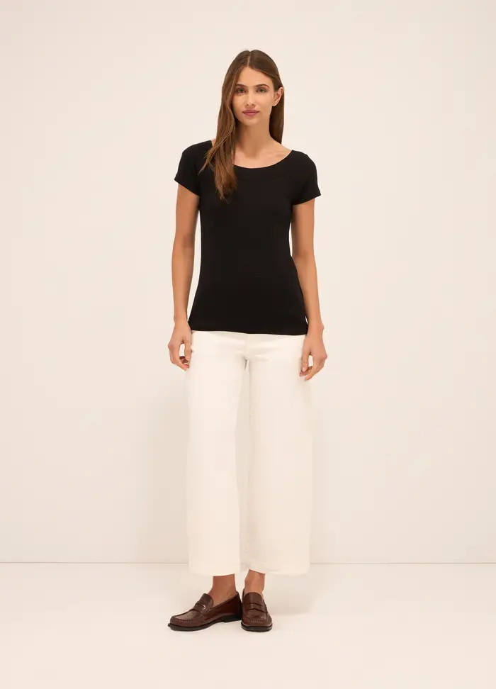 Pantaloni In Denim Di Misto Cotone Wide Leg Donna, Bianco gesso