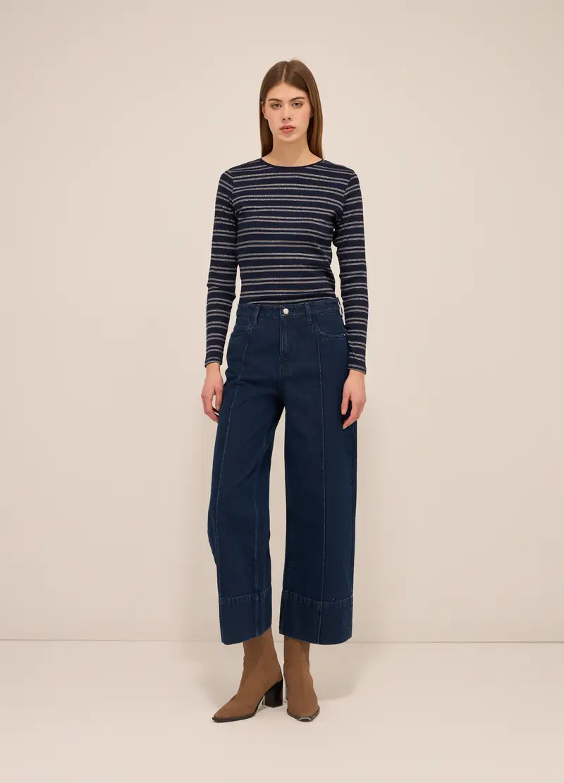 Upim Pantaloni In Denim Di Puro Cotone Wide Leg Donna, Blu denim