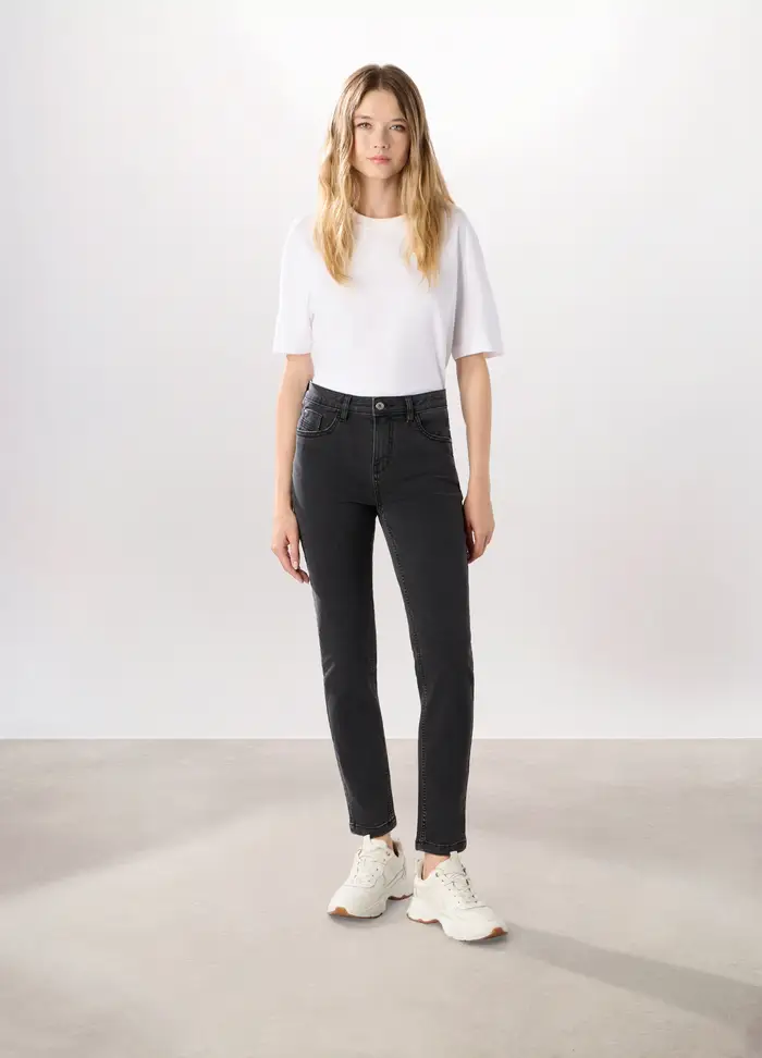 Pantaloni In Denim Misto Cotone Donna, Nero