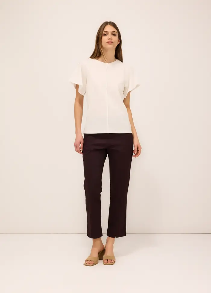 Pantaloni In Raso Di Cotone Stretch Donna, Marrone scuro