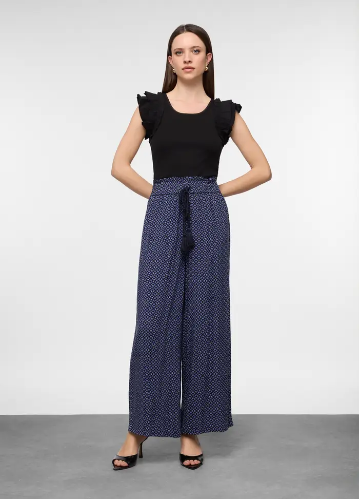 Upim Pantaloni Palazzo Comfort Fit In Pura Viscosa Donna, Blu Bluette