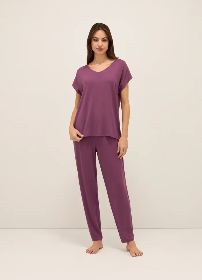 Pantaloni Pigiama In Jersey Stretch Donna, Viola vinaccia