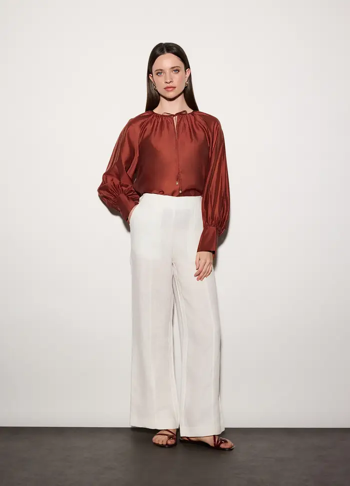 Upim Pantaloni Regular Fit In Puro Lino Donna, Unisex, Bianco gesso