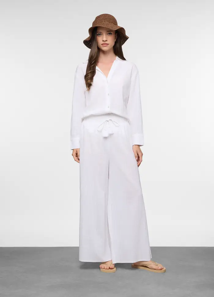 Pantaloni Wide Leg Copricostume Donna, Bianco gesso