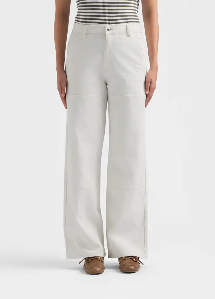 Pantaloni Wide Leg In Denim Di Cotone Stretch Donna, Unisex, Bianco gesso