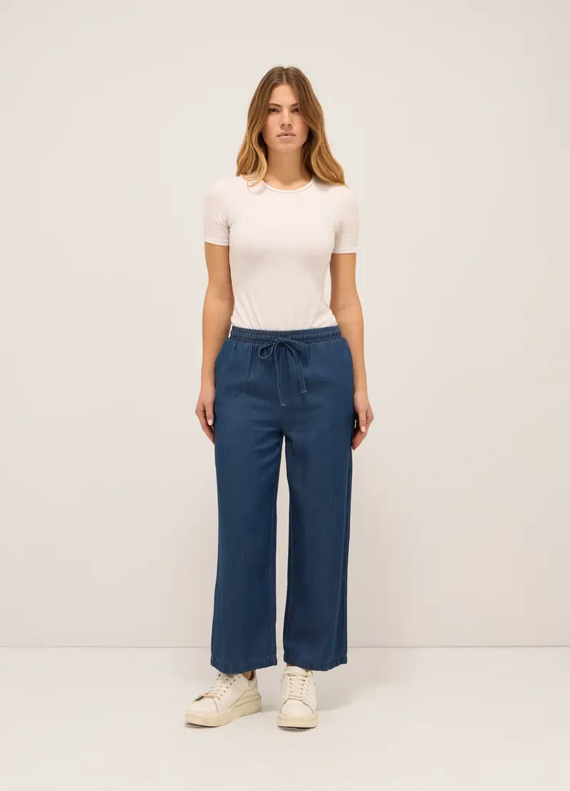 Upim Pantaloni Wide Leg In Denim Di Misto Cotone Donna, Blu scuro