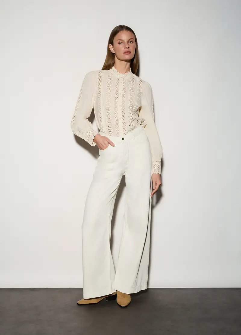 Upim Pantaloni Wide Leg In Denim Donna, Unisex, Bianco gesso