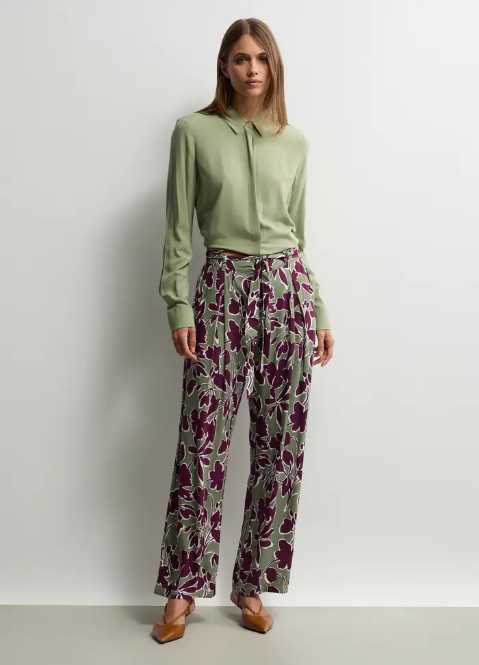 Pantaloni Wide Leg In Pura Viscosa Donna, Verde chiaro
