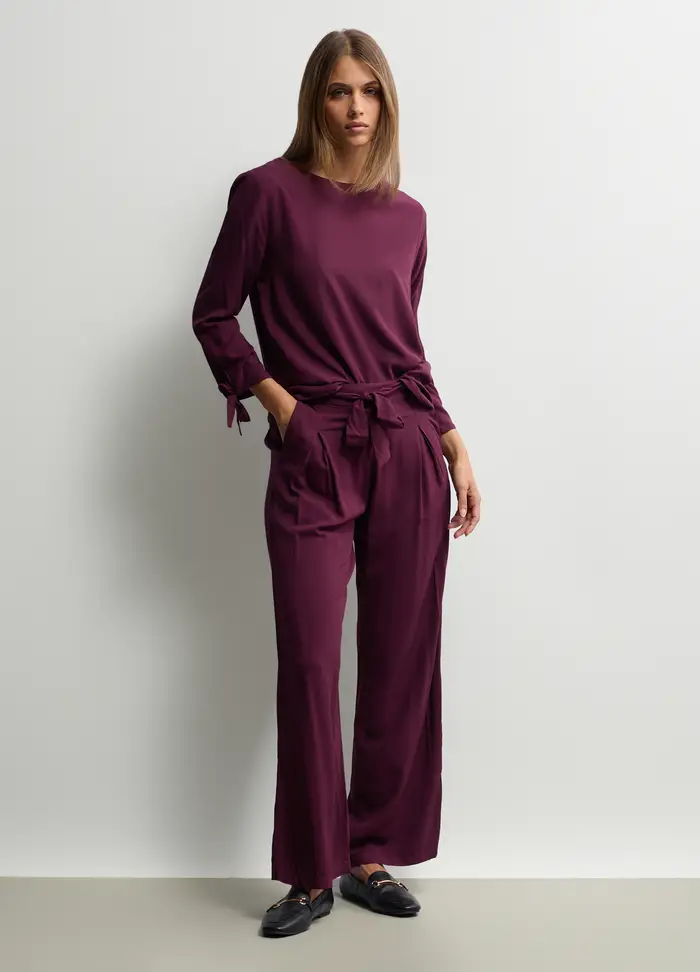 Pantaloni Wide Leg In Pura Viscosa Donna, Viola malva