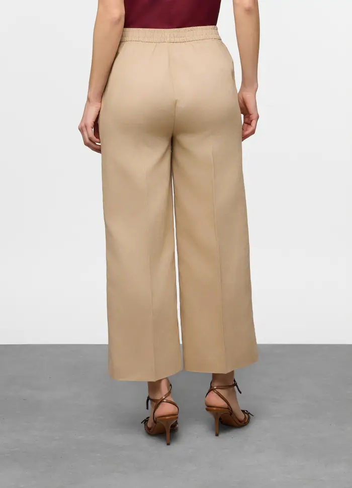 Pantaloni Wide Leg Misto Lino Donna, Beige chiaro