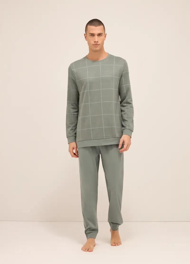 Upim Pigiama Lungo In Cotone A Quadri Uomo, Verde salvia