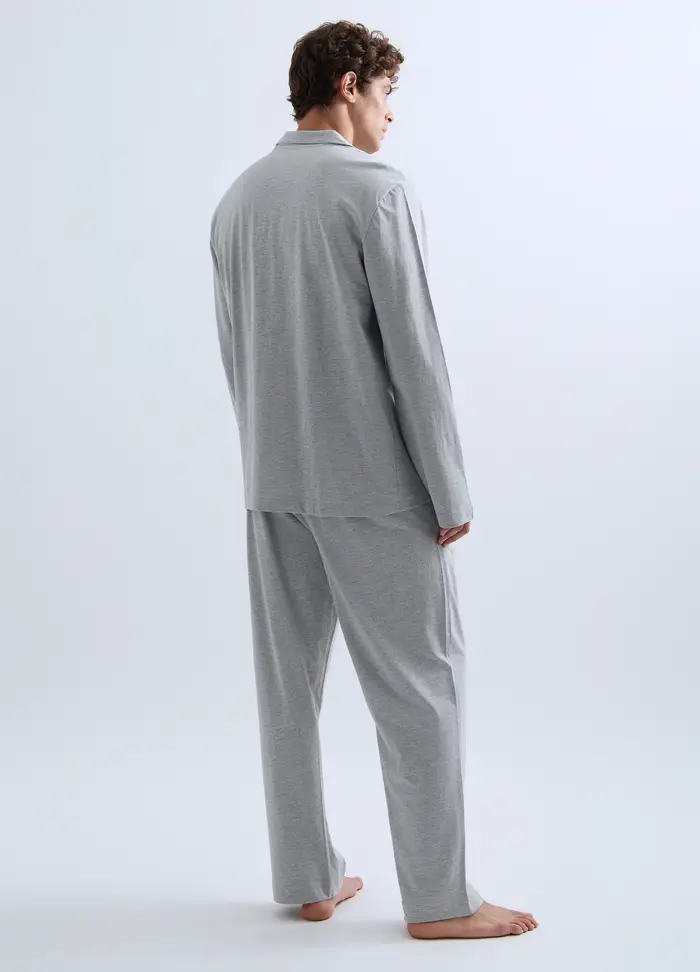 Pigiama Lungo In Jersey Di Cotone Uomo, Grigio chiaro melange