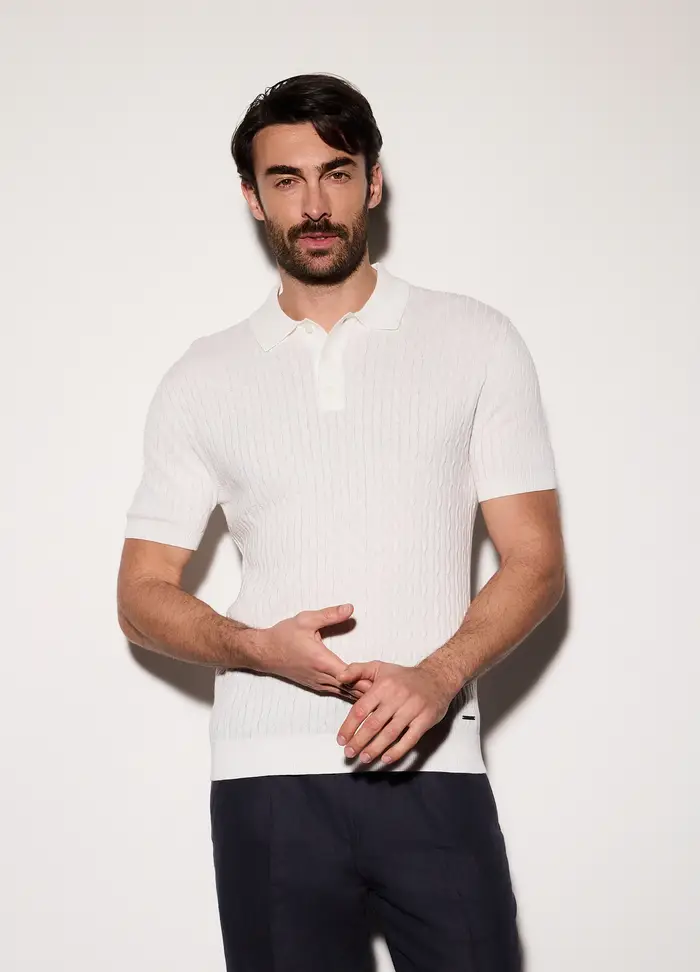 Upim Polo A Maniche Corte In Maglia A Treccia Uomo, Bianco latte