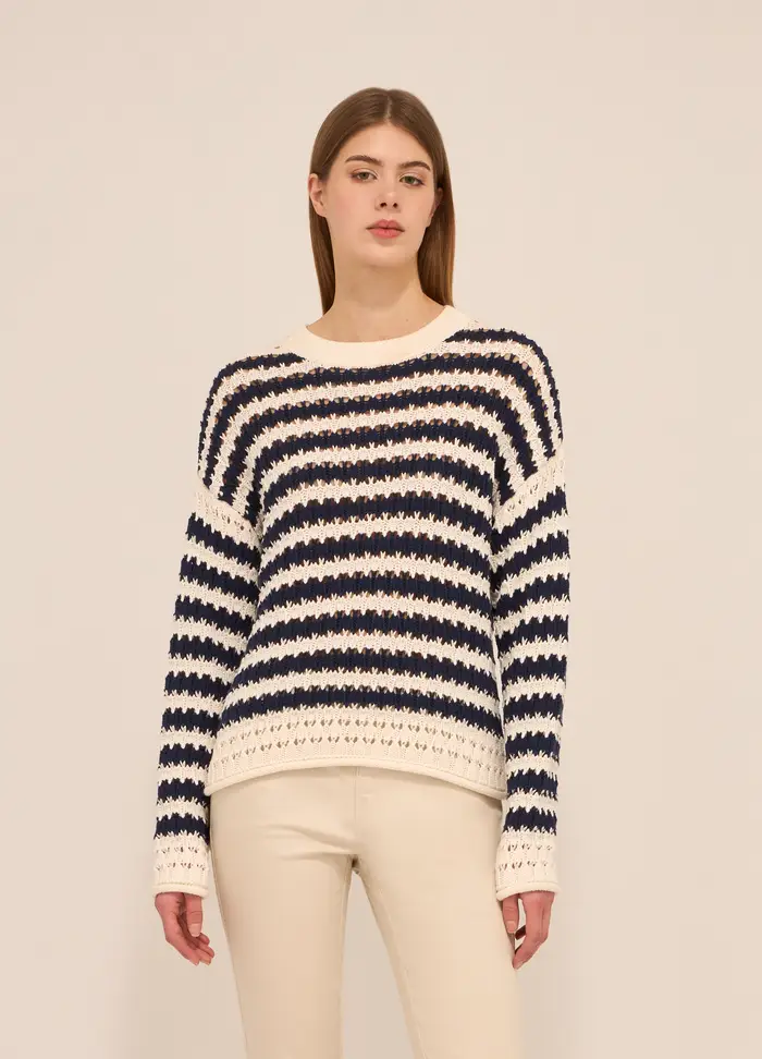 Pullover Tricot Misto Cotone Donna, Blu navy