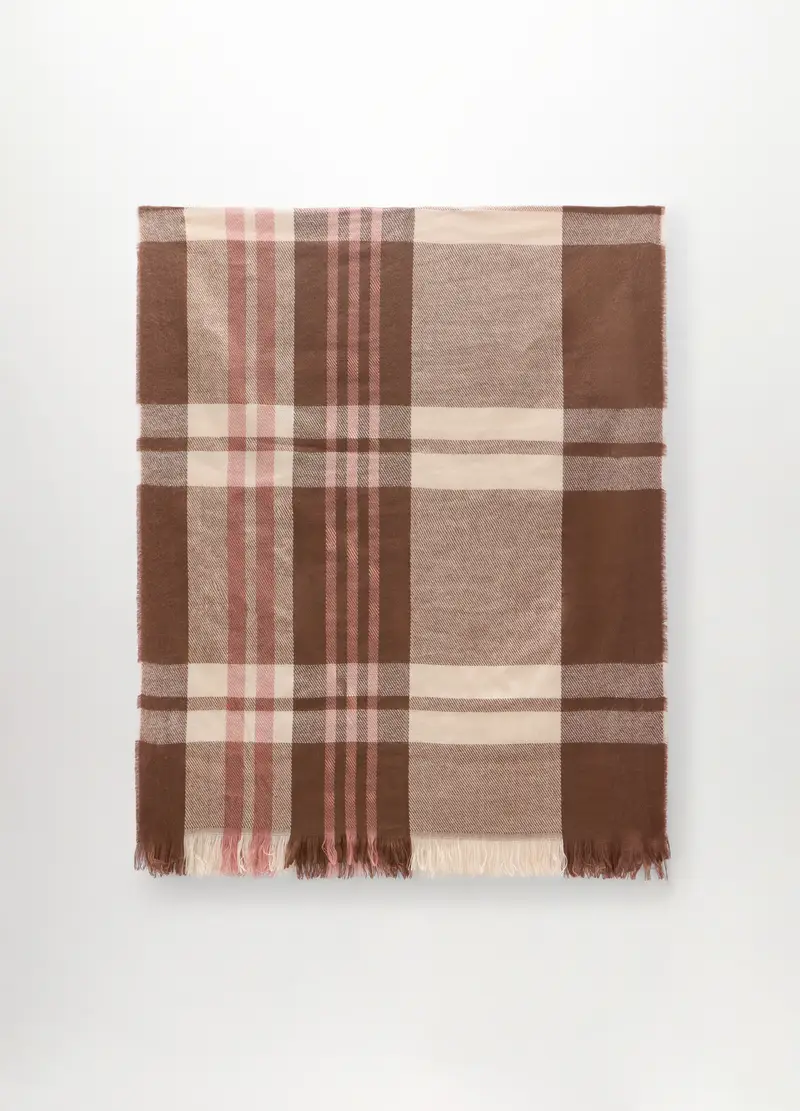 Sciarpa A Quadri Donna, Beige scuro