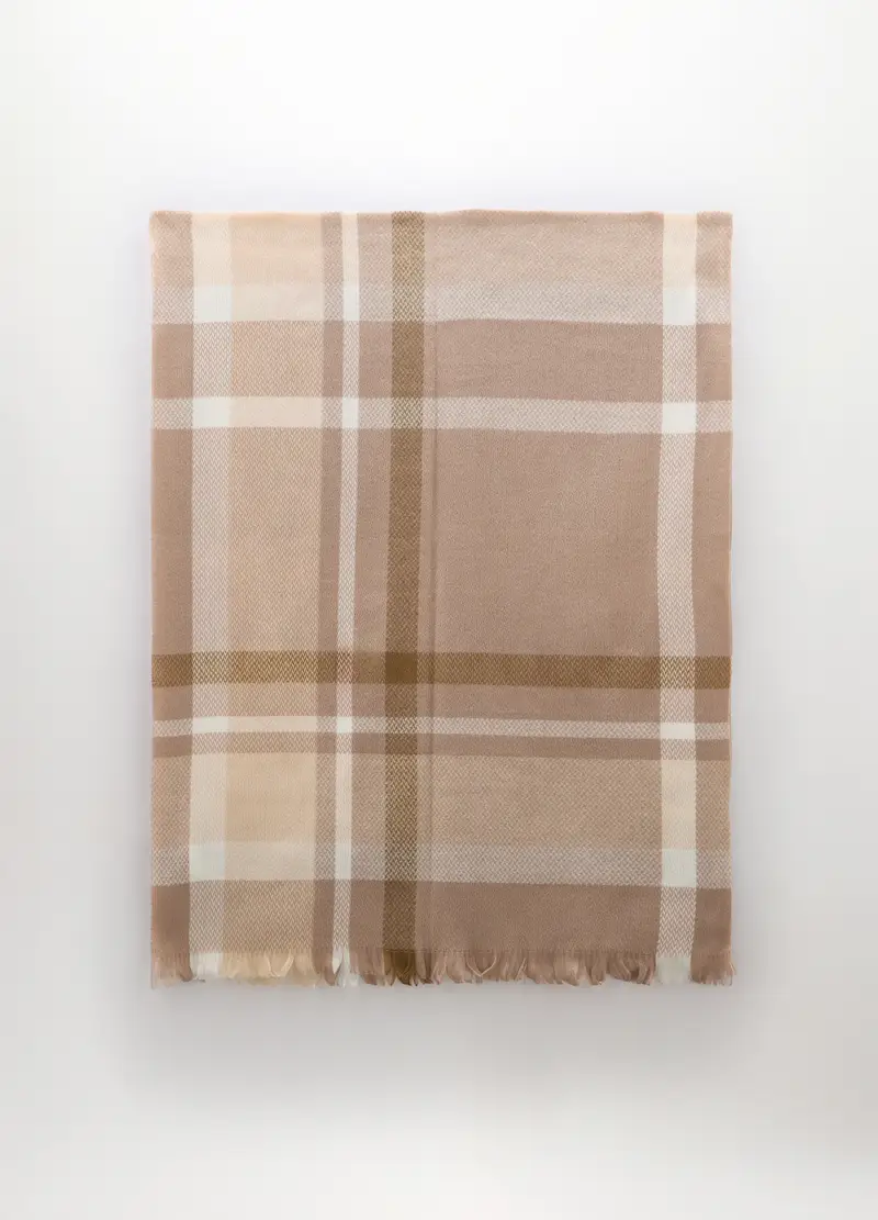 Sciarpa Jacquard A Quadri Donna, Beige chiaro