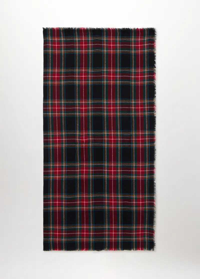 Sciarpa Tartan Sfrangiata, Donna, Verde/rosso