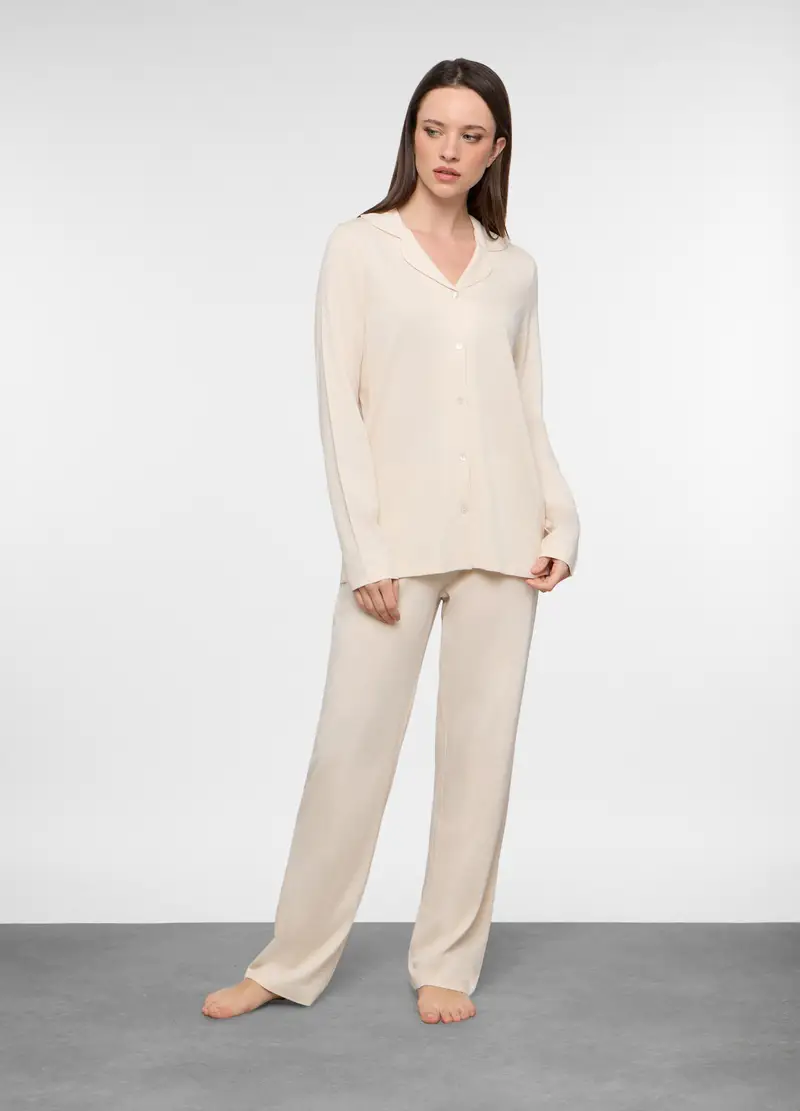 Upim Set Pigiama In Jersey Di Misto Cotone Donna, Bianco panna