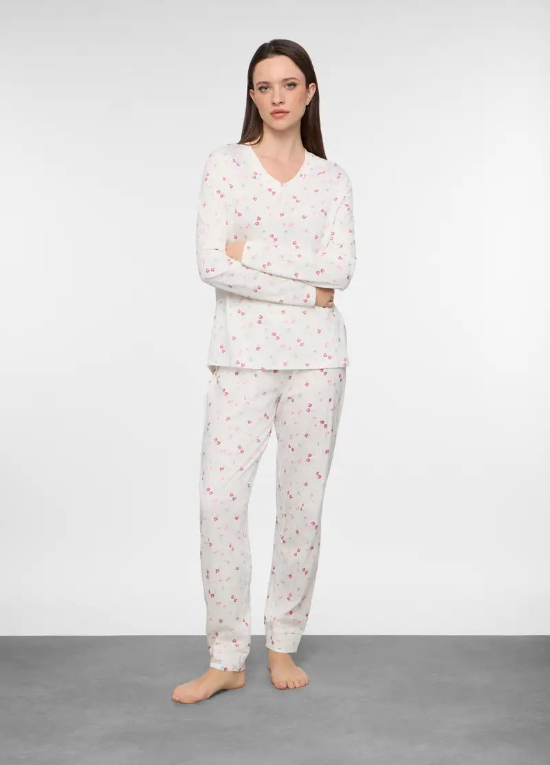 Upim Set Pigiama Lungo In Jersey Di Cotone Misto Viscosa Donna, Bianco gesso