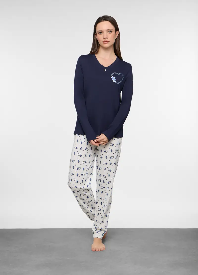 Upim Set Pigiama Lungo In Jersey Di Cotone Misto Viscosa Donna, Blu navy