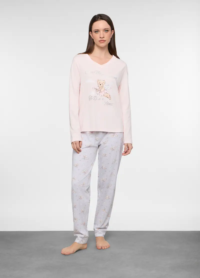 Upim Set Pigiama Lungo In Jersey Di Cotone Misto Viscosa Donna, Rosa chiaro