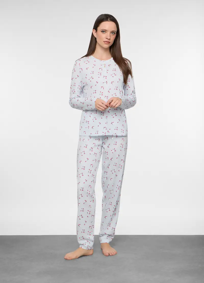 Upim Set Pigiama Lungo In Jersey Di Puro Cotone Donna, Azzurro chiaro