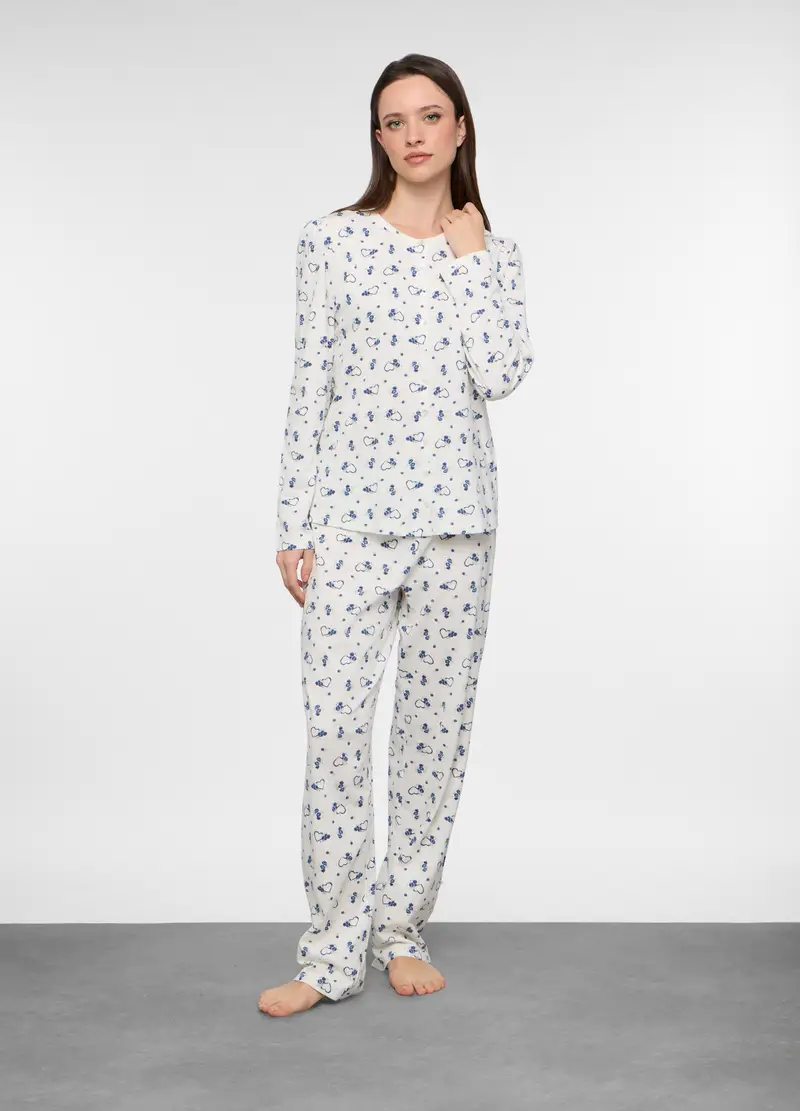 Upim Set Pigiama Lungo In Jersey Di Puro Cotone Donna, Bianco