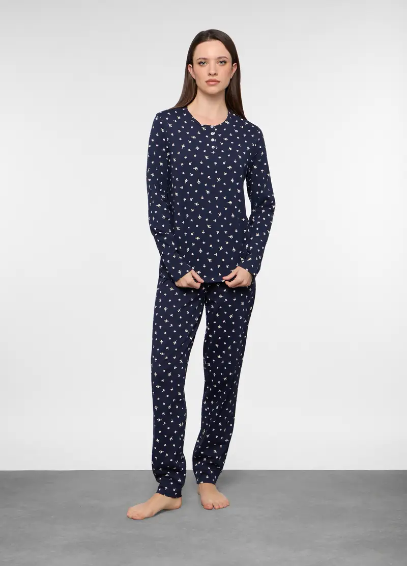 Upim Set Pigiama Lungo In Jersey Di Puro Cotone Donna, Blu scuro