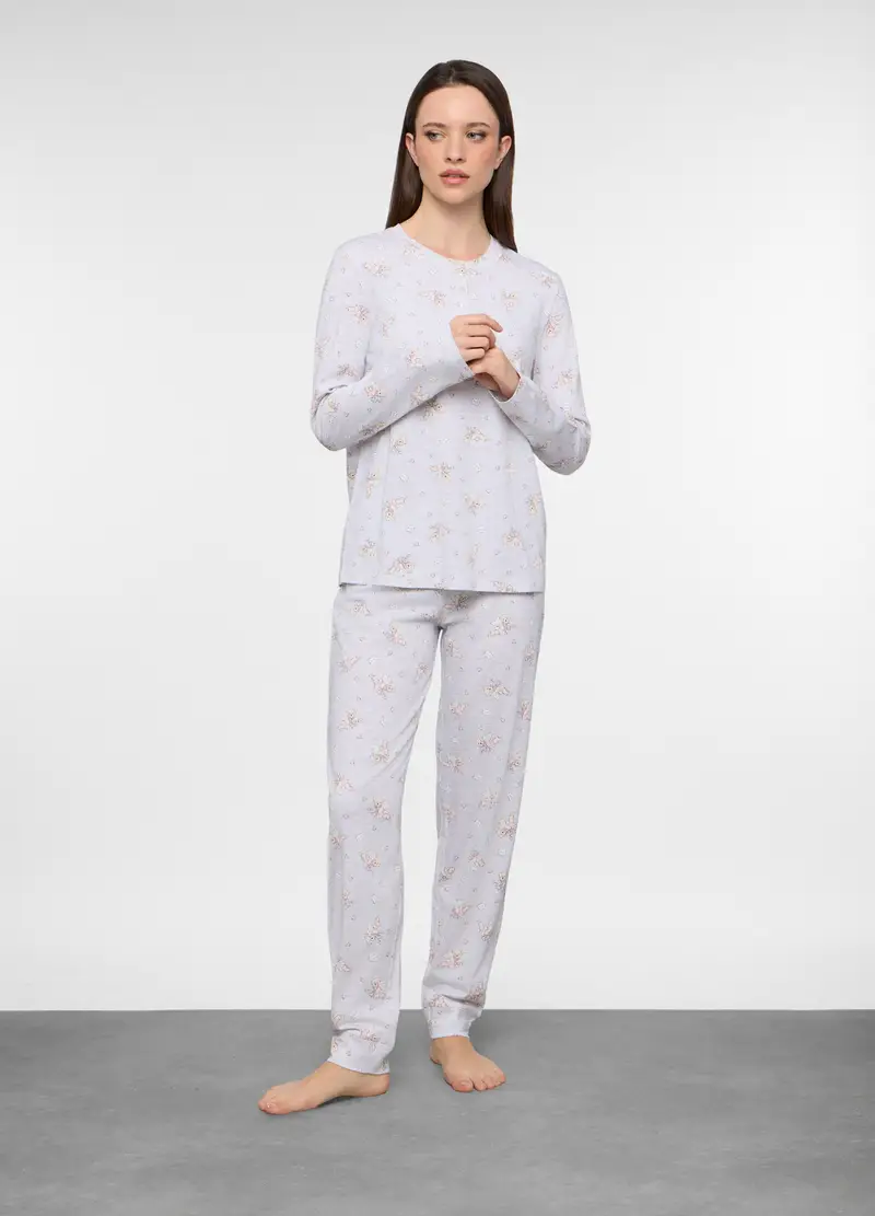 Upim Set Pigiama Lungo In Jersey Di Puro Cotone Donna, Grigio chiaro melange