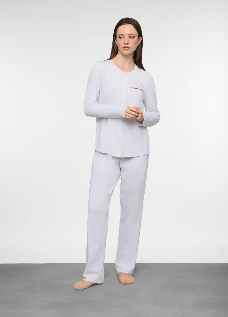 Upim Set Pigiama Lungo In Jersey Di Puro Cotone Donna, Grigio chiaro melange